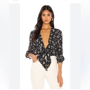 NWOT Capulet Black Floral Tie-Front Bodysuit